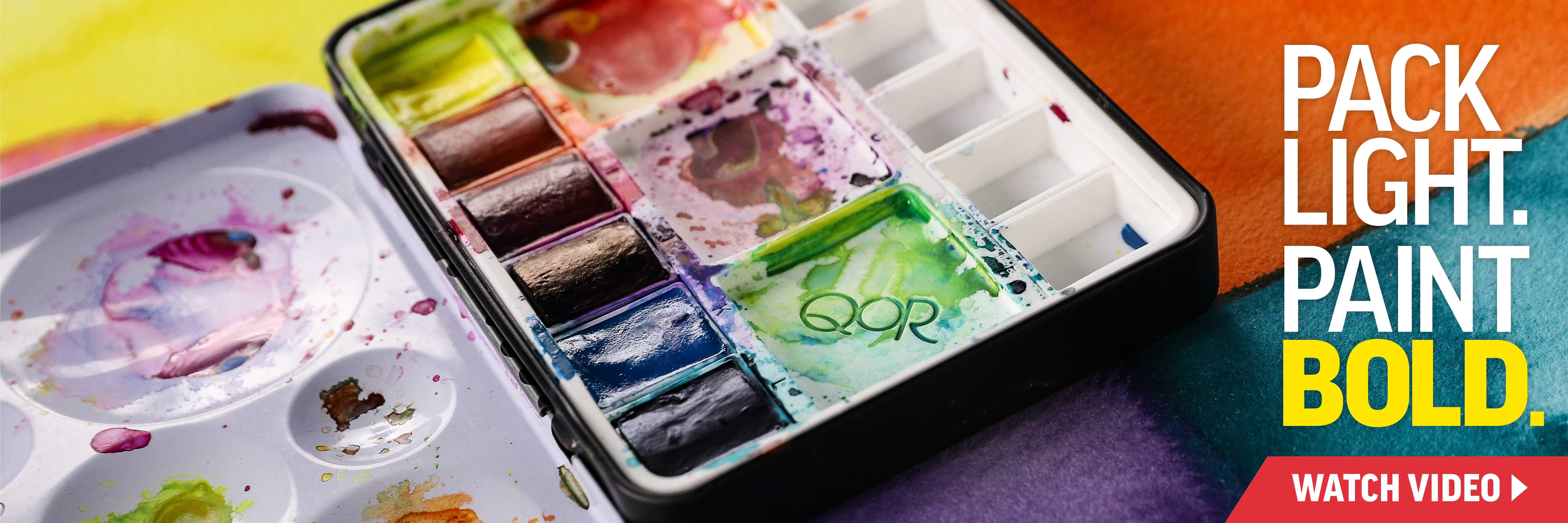 Pack Light, Paint Bold. Watch our video to learn how to make your studio on-the-go with QoR half-pan sets.